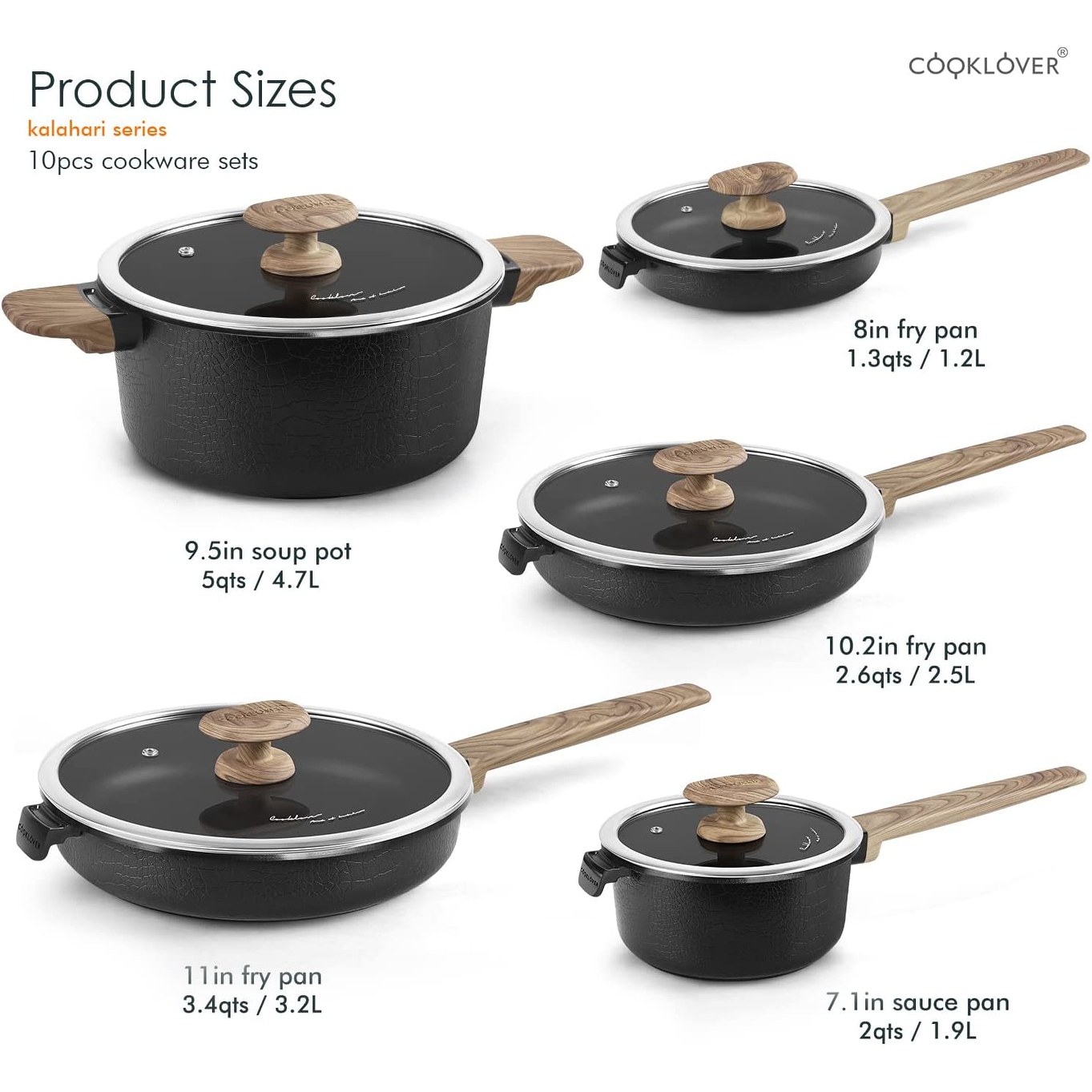 Nonstick Ceramic Cookware Set Non Toxic 100% PFOA Free Compatible Induction  Pots and Pans Sets with Glass Lids 10 Pieces